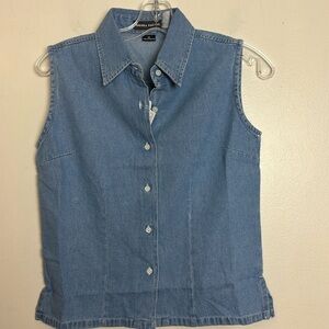 Sierra Pacific Sleeveless Vintage 80s Inspired Non-Stretch Denim Button Up Top
